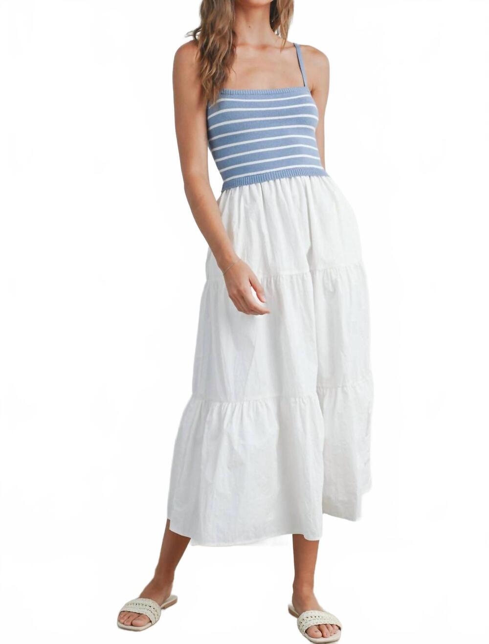 NEW BUTTERMELON belle knit top maxi dress in blue / white